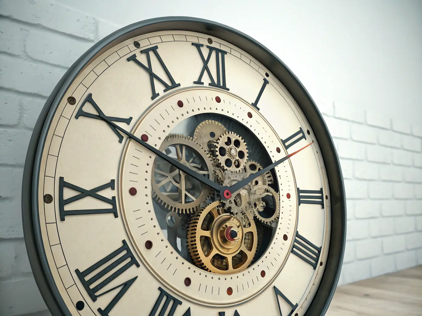 An image depicting a clock with gears inside, symbolizing efficient time management, with a person happily working on their e-commerce store in the background.